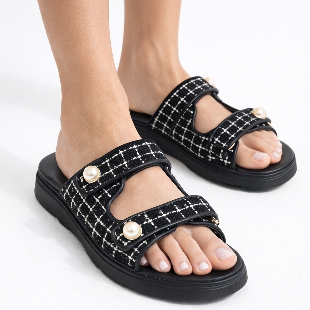 Stuart Weitzman Black and White Checkeredโ Sandals
